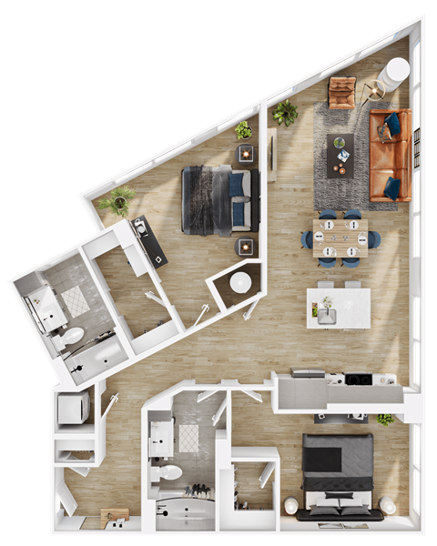 Floor plan for 2 beds, 2 baths, 1147 sqft